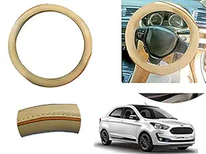 Auto Pearl - Ring Type Car Steering Wheel Cover Universal Genuine PU Non-Slip Natural Rubber Well Padded Grip Breathable Leatherite for - Figo Aspire 2019 (Gold Signature Beige)