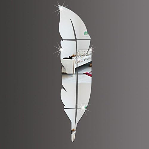 Acrylic Wall Stickers Feather Dressing Mirror Mirror 3D Three-dimensional Tied Bedroom Living Room Decor,Silver-18*73cm