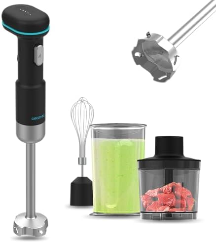 Cecotec Frullatore a Immersione Portatile BlendGo Hand Scratchless. Motore DC 180W, 6.500-13.000RPM, Carica 2h, Accessori Versatili, Supporta Temp. 60-96°C, 30min di Uso, Lavastoviglie