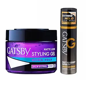 Gatsby Hair Styling Gel - Ultra Hold 300gm With Gatsby Set & Keep Hair Spray - Extreme Hold 66ml | Matte Finish Gel | Oil & Alcohol Free Gel | Made in Indonesia