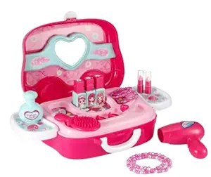 Maxx Cosmetic Jewelry Fashion Set for Girls Pretend Play Toy with Suitcase Makeup Accessories for Girls with Pink Color