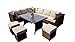 Produktbild Yakoe Papaver Serie Wintergarten Polyrattan 9 Sitzer Ecksofa Esstisch und Stuhl Set, Braun, 144x80x68 cm