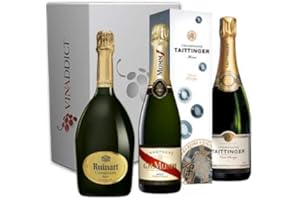 Vinaddict - Coffret Champagne Prestige4-3 Bouteilles 75Cl - R de Ruinart, Taittinger, Mumm Cordon Rouge.