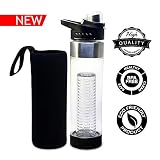 BASICS: la botella de agua con infusor de frutas de alta calidad tiene una capacidad de 700 ml, es de 27,5 cm de alto y 7 cm de ancho, y pesa 205 g (botella) + 25 g (funda protectora).