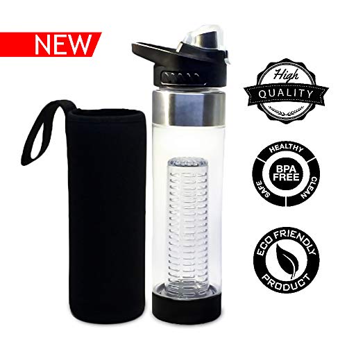 Premium Fruit Infuser Water Bottle with Insulating Sleeve, Bottom Infuser/Flip Top Lid, BPA Free Tri Premium Fruit Infuser Water Bottle with Insulating Sleeve, Bottom Infuser/Flip Top Lid, BPA Free Tri