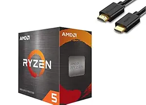 AMD Ryzen 5 5600X 4th Gen 6-core Desktop Processor with Wraith Stealth Cooler, 12-Threads Unlocked, 3.7 GHz Up to 4.6 GHz, Socket AM4, Zen 3 Core Architecture, IST Computers HDMI Cable