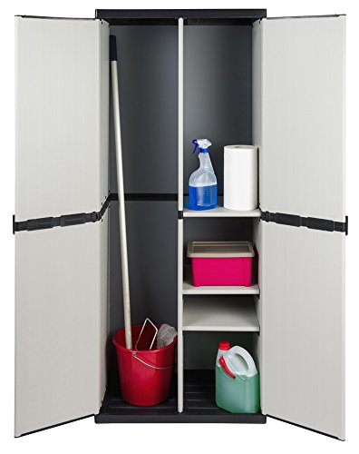 Hoher Spind Kunststoffschrank mit spritzwassergeschützter Deckel- & Bodenplatte sowie 3 Einlegeböden (2 davon verstellbar) – extra stabil, leichter Aufbau, optimal für Haushalt oder Garten - 5
