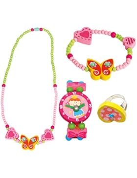 4 tlg. Set Mädchenschmuck Motiv Schmetterling Gelb - Halskette Armband Uhr Ring - VERSANDKOSTENFREI nach BRD