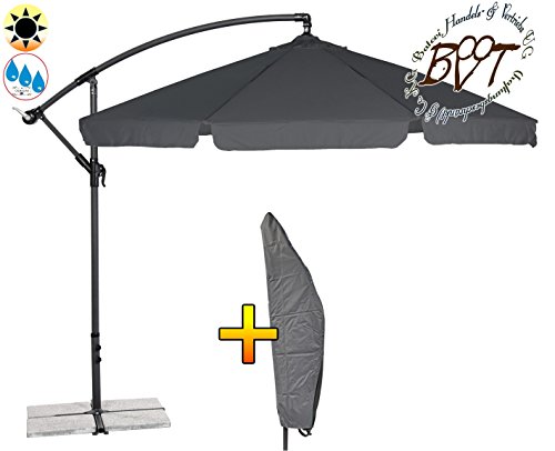 PREMIUM XXL Ampelschirm 300 cm, 6-teilig, anthrazit-schwarz, 6 Streben, 3x3m, robustes ca. 200 g/m² Polyester, Sonnenschirm UV50+ KOMPLETT mit Standkreuz, Standfuß + ca. 50 mm Mast, Hängeschirm Sonnendach Überdach, Schirm Strandschirm, stabiler Gartenschirm, klappbarer Schirm – anthrazit-schwarz, Klappschirm mit weichem Stoffbezug-extrem wetterfest, tragbar, Strandschirm, hochwertig robust stabil, Sonnenschutz, stabiler Schirm Klappschirm - 2