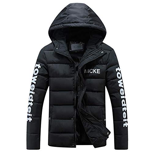 MEIbax Chaqueta De Invierno Hombre Chaqueta de Pluma Abrigo Sudadera con Capucha de Invierno para Hombre Alfabético Estampado con Cremallera Abrigo de algodón Engrosado