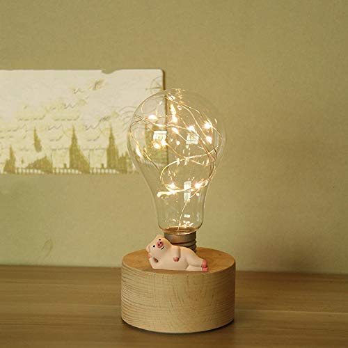 Preisvergleich Produktbild LQZ Massivholz Tischlampe Kleine Schwein Led Lampe Massivholz Tischlampe