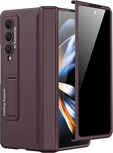 Miimall Custodia per Samsung Z Fold 4, [Protezione Dello Schermo in Vetro Temperato Anti-Spia] [Cerniera Magnetica] [Cavalletto], PC Custodia Antiurto Protettiva Case per Galaxy Fold 4, Rosso Scuro