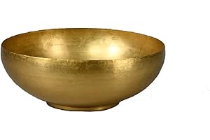 Serene Spaces Living Antique Brass Decorative Bowl, Metal Fruit Basket, for Floating Candles, Flowers, Potpourri, Catchall for Entryway, Dining Table Centerpiece, Home Décor, 4.75" Tall & 12" Diameter