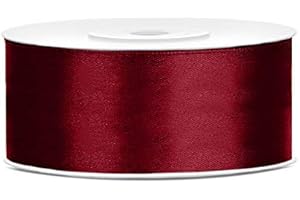 JAOW Ruban Satin Polyester Noeud et Emballage Cadeau 6/12/25/38/50/100mm x 25m (Taille 25mm x 25m - Couleur Bordeaux)