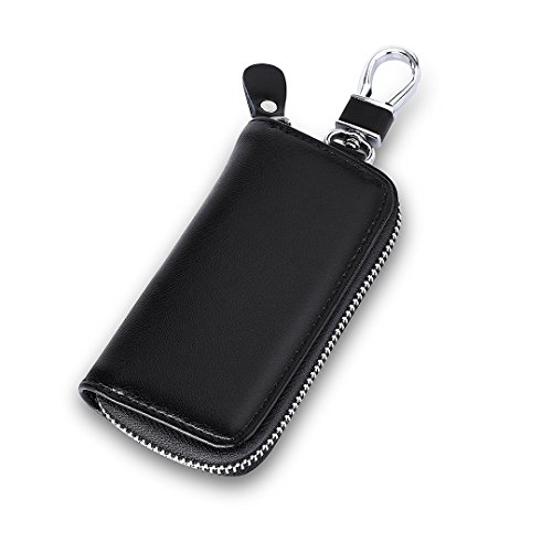 Preisvergleich Produktbild MPTECK @ Schwarz Multifunktionale Schlüsseletui Schlüsselmäppchen PU Leder Praktisch Autoschlüssel Auto Key Schlüsseltasche Hülle Tasche mit Reißverschluss für Damen Herren