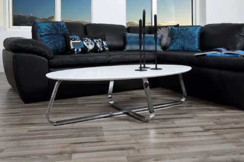 AC Design Furniture Viggo 47531 Coffee Table with Chrome-Plated Metal Frame approx. 120 x 35 x 60 cm Matte White