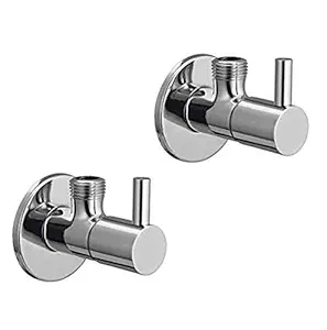 Redcroc Turbo Angle Valve/Stop Cock Brass Disc Stop Cock for Bathroom Taps, Geyser and Wash Basin Connection with Mirror Polished Wall Flange (Chrome Finish, 2-Pieces)