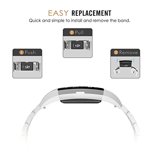 MoKo Fitbit Charge 2 Armband – Edelstahl Replacement Wrist Band Watchband Strap Uhrenarmband Erstatzband mit Metallschließe und Schnalle Watch Band für Fitbit Charge 2 Smartwatch Zur Herzfrequenz und Fitnessaufzeichnung, Silber - 3