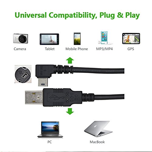CableDeconn 1.8M Mini USB Kable B Type 5pin Male Left Angled 90 Degree to USB 2.0 Male for Data Car GPS Devices - 2