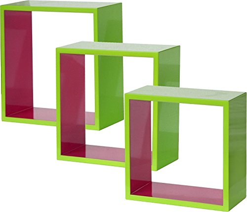 BHP Designs Shelf, 30 x 11.5 x 30/27 x 11.5 x 27/24 x 11.5 x 24 cm, Green/Pink