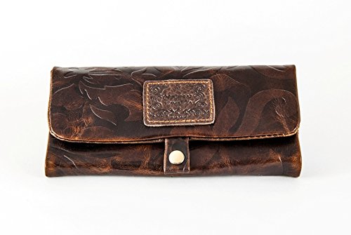 PatchouliWorld Original Kavatza Pochette à Tabac en Cuir Lisse avec appliqué Floral