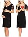 Produktbild Swallowuk Damen Umstandskleid Spitzenkleid Kurzarm Schwangerschafts Kleid V-Ausschnitt Still-Nachthemd Nursing Pyjama Kleid (L, Schwarz)