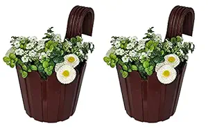 Wonderland Fence Hook Railing Planter ( Premium Plastic Railing pots for Balcony) (Brown)