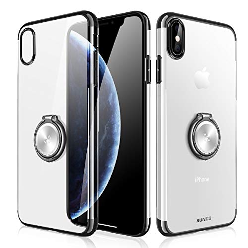 XUNDD Funda para iPhone XS MAX, Carcasa de Cristal con Soporte magnético de 360 Grados, función Atril, Soporte para Coche con imán para iPhone XS MAX,Negro