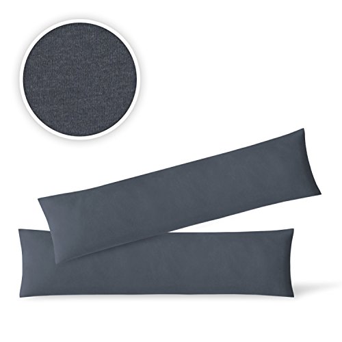 Kissenbezug Stillkissenhülle Seitenschläferkissenbezug 2er Set Sparpack Kissenhüllen mit Reißverschluss in 10 Farben hochwertige Jersey Qualität 150g/m² 100% Baumwolle ÖKO-TEX 40×145 cm anthrazit - 2