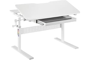 ‎SPACETRONIK Spacetronik Kinderschreibtisch Höhenverstellbar 80x60 cm, Schreibtisch Kinder mit Neigbarer Tischplatte 0-40°, Kinder Schreibtisch mit Schublade & Haken für Rucksack, Weiß