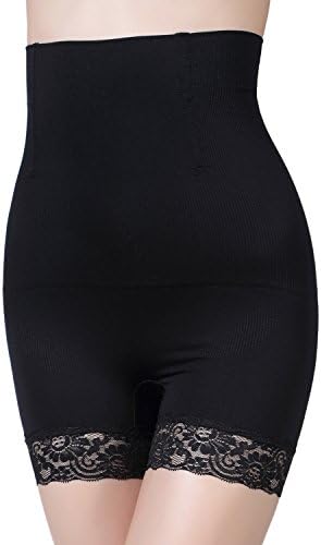 TOMASHE Women's Hi-Waist Lace Shapewear Tummy Control Body Shaper Seamless Thigh Slimming Boyshort - Invisable Bodysuit Waist Trainer Panties (XL/2XL, Black)