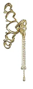 ANNACREATIONS Golden Heart Large Metal Pearl with tussle Hair Clutcher hair Claw Hair Accessories For Women Girls (Style-9)