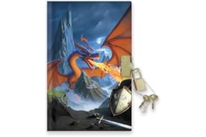 Sixstore A6 Undated Boys Top Secret Diary with Ribbon Divider, Padlock and Key, 15 x 11cm, Kids Notebook for Boys, Dragon
