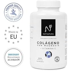 Colágeno con magnesio. Colágeno marino hidrolizado+magnesio+Ácido hialurónico+vitamina C. Potente suplemento para mantenimiento de articulaciones, cartílagos, huesos y piel. 100 cápsulas vegetales.