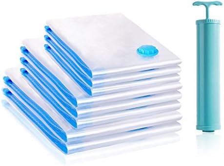 Vacuum Storage Bags, Dreamiracle Space Saving Compression Bags with Double-Zip Seal for Clothes Duvets - Pack of 8 (3 Medium + 3 Large + 2 Jumbo) with Hand-Pump, Great for Travel Packing &amp; Home Stora