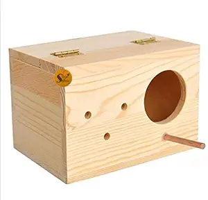 Sage Square Natural Wood Mountable Nest Cum Breeding Box with Perch Attached for Birds (6