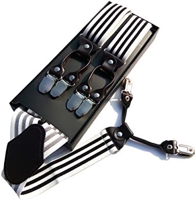 Lakebirds-Neutral sling adjustable Y Trouser Braces Suspenders, Unisex,Men and Women White with Black-stripe Pattern