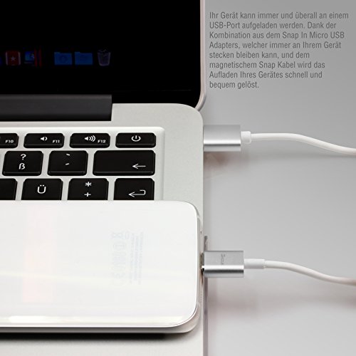 Original Urcover® Tech Magnetisches USB Ladekabel Micro USB Snap Silber [ FAST CHARGING ] mit LED Statusanzeige für Android Smartphones und Tablets - 3