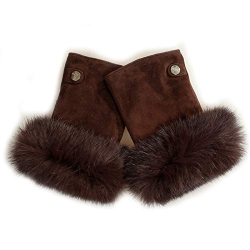 détail Demi-gants doigts femme chaud plus velours hiver femme gants de cuir mignons Gants, Gants BBQ, gants de travail, (Color : Brown, Size : M)