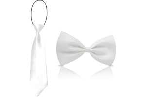 AFCJLTO Corbata para Niños, Pajarita y Corbata Pre-Atada Ajustables de Seda para Graduaciones y Bodas,¡Ideal para cualquier ocasión especial(Blanco)