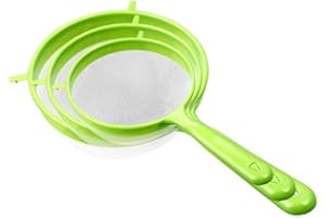 PCHNFEI 3 Pcs Green Flour Sifter with Long Handle, Plastic Hangable Flour Colander Powder Filter Strainer Fine Mesh Colander Coffee Filter Tea Strainer, Colanders Food Strainers