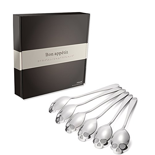 Totenkopf Teelöffel FOXAS Edelstahl 18/10 Schädel Totenkopf Zuckerlöffel Teelöffel 6er Set Skull Spoon - 7