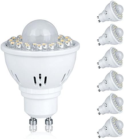 Pack of 6 GU10 2W PIR Motion Sensor LED Bulbs Spot Lights Warm White 3000K 170Lm 120Beam Angle 32LEDs Aluminum Shell 20w Halogen Bulb Equivalent Energy Saving Cabinet Lighting Downlight Ceiling Light