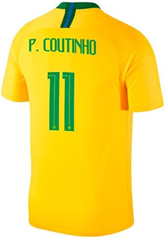 Horrysd Brazil 2018 FIFA World Cup No.11 Coutinho Men's Home Replica Football Shirt Size Medium