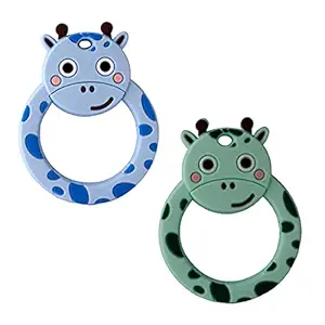 YOUSTYLO - YOU ARE PRIORITY teethers for Babies | Blue-Green BPA-Free Silicon Infant Relief Teething Toy | Dishwasher Safe Toodler Teether for 6-12 Months Toys for Newborn Baby (Giraffe, Pack of 2)