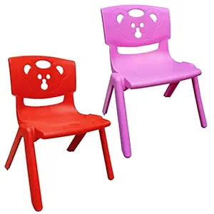 Sunbaby Magic Bear Face Chair Strong & Durable Plastic Best for School Study, Portable Activity Chair for Children,Kids,Baby (Weight Handles Upto 100 Kg Each)-Combo of 2 Red/Pink