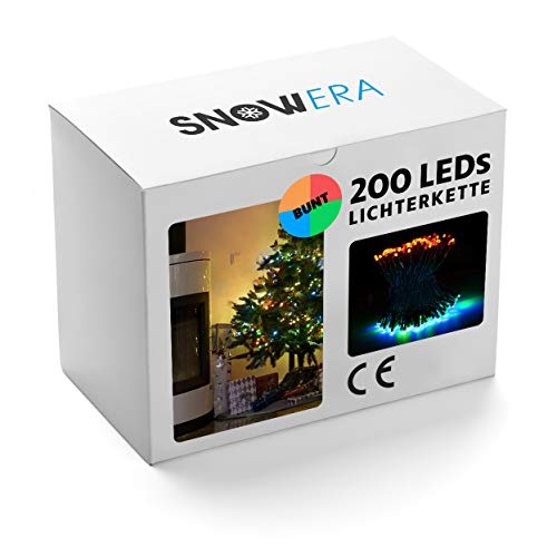 Snowera Catena Luminosa con 200 LED - Luci di Natale per Interno ed Esterno con Timer - Illuminazione per Albero di Natale con Luci Multicolore: Blu,Verde,Arancione,Rosso - Lunghezza:Ca.30M con Cavo