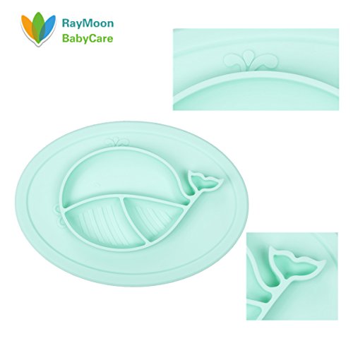 RayMoon Baby Kleinkinder Rutschfest Rund Wal Fisch Muster aus Silikon Baby Teller Schale Geschirr Platzdeckchen Tischset - 5