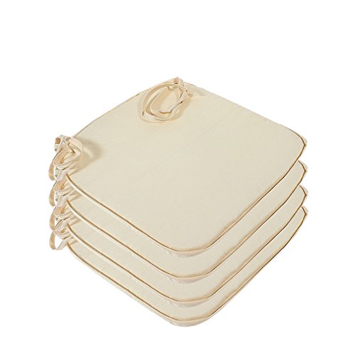 4 teiliges Sitzkissen Set Polsterauflagen mit Bindeband Stuhlkissen Polsterkissen, Farbauswahl:Creme