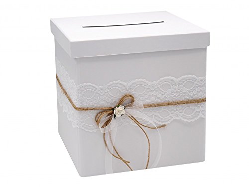 Briefbox MIRA Hochzeit Vintage Spitze Natur Kartenbox Geldgeschenkbox Weiß